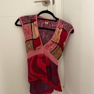 Cute pink top made from recycled scarves size small